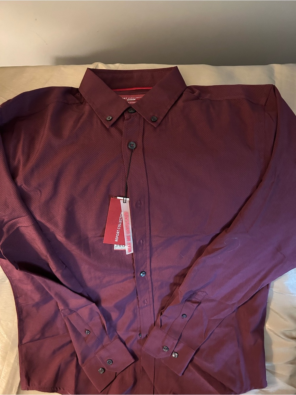 Report Collection Men's Button-Down Dress Shirt in Wine